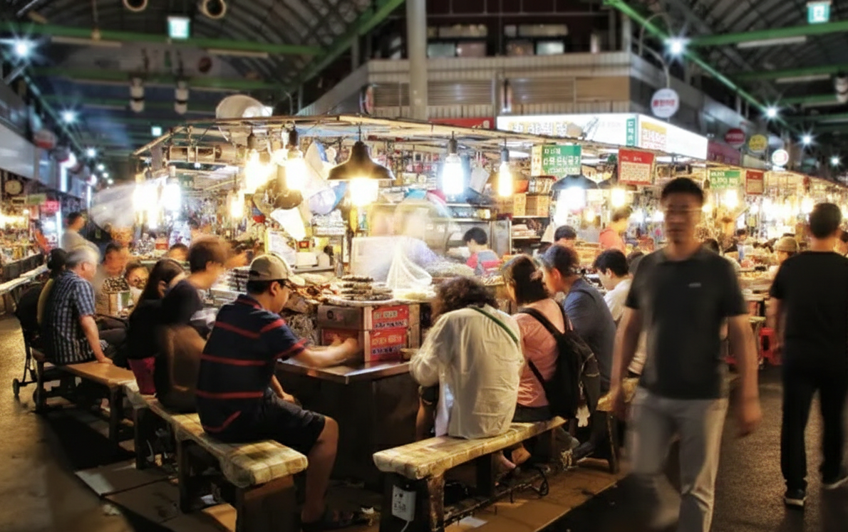 Gwangjang Market food alley in Seoul Korea
